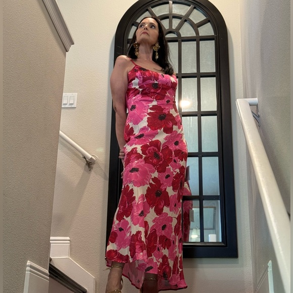 Lulus Dresses & Skirts - Lulu's Pink & Red Floral Slip Maxi side zipper Dress